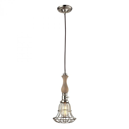 Elk 1 Light Wood Pendant In Polished Nickel Model: 65147-1