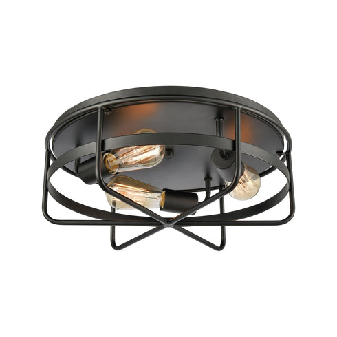 Elk Wickshire 3 Light Flush Mount In Matte Black Model: 46382/3