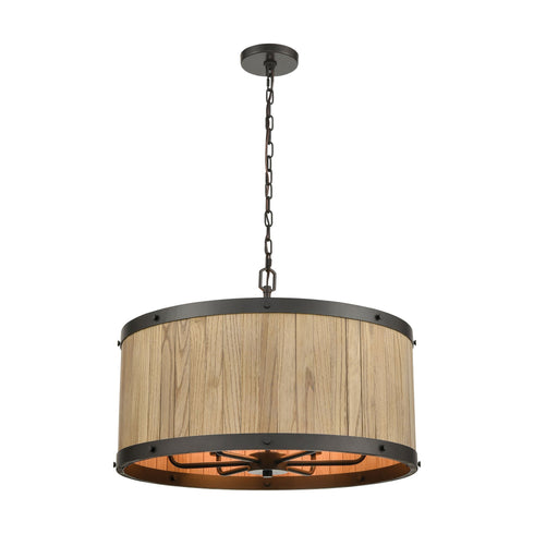 Elk Wooden Barrel 6 Light Chandelier In Oil Model: 33366/6