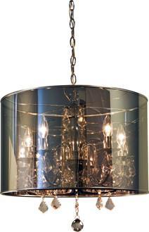 Five Light Chrome Chandelier with Drum Shaped Mylar Shade