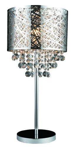 Helix Collection Chrome Drum Shade Table Lamp with Crystals