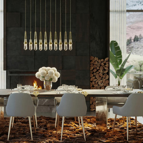Hubbardton Forge Link 10 Light Blown Glass Rectangular Pendant Model: 131200-SKT-LONG-14-YJ0434
