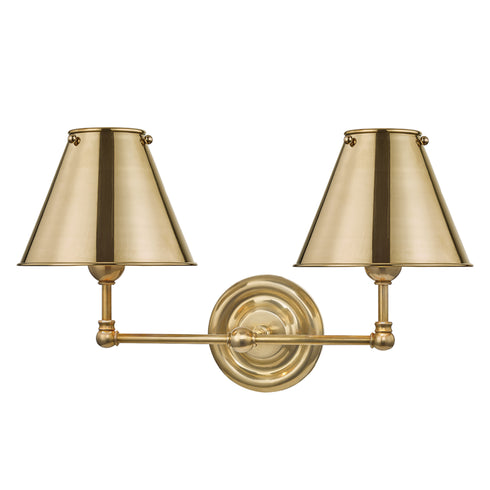Hudson Valley Classic No.1 2 Light Wall Sconce With Metal Shade Model: MDS102-AGB-MS