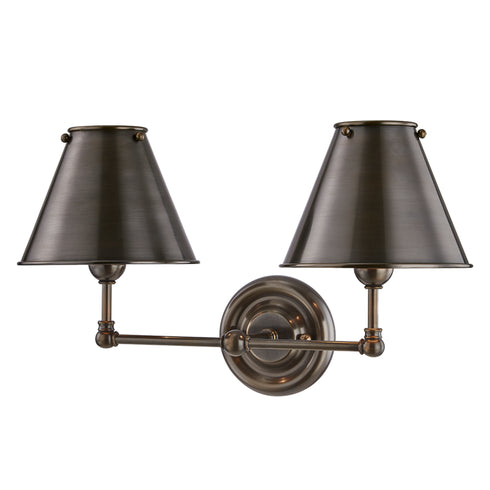 Hudson Valley Classic No.1 2 Light Wall Sconce With Metal Shade Model: MDS102-AGB-MS
