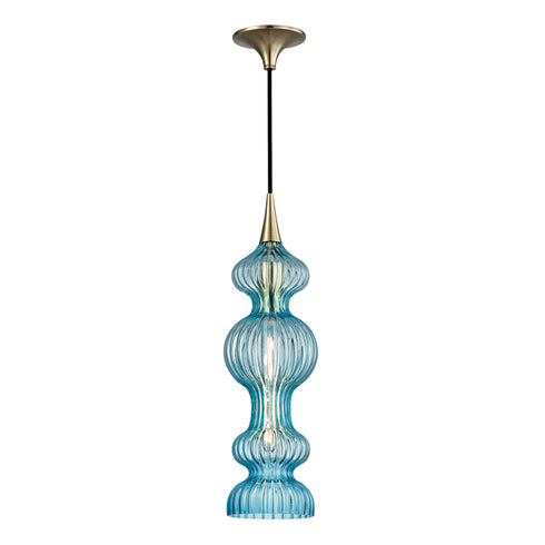 Hudson Valley Pomfret 1 Light Pendant With Blue Glass Model: 1600-AGB-BL