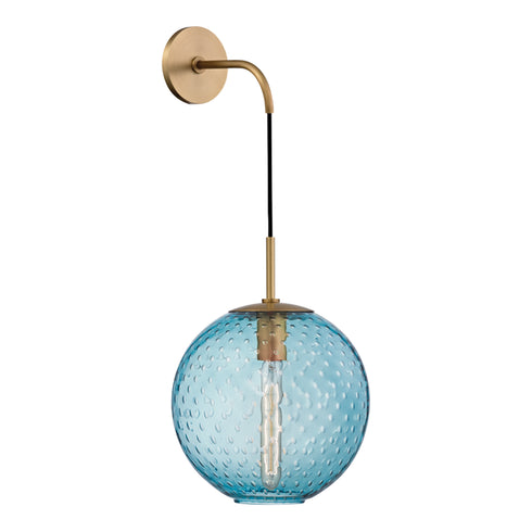 Hudson Valley Rousseau 1 Light Wall Sconce Blue Glass Model: 2030-AGB-BL