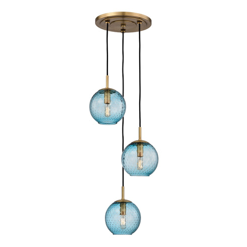 Hudson Valley Rousseau 3 Light Pendant With Blue Glass Model: 2033-AGB-BL