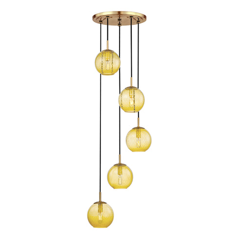 Hudson Valley Rousseau 5 Light Pendant With Light Amber Glass Model: 2035-AGB-LA