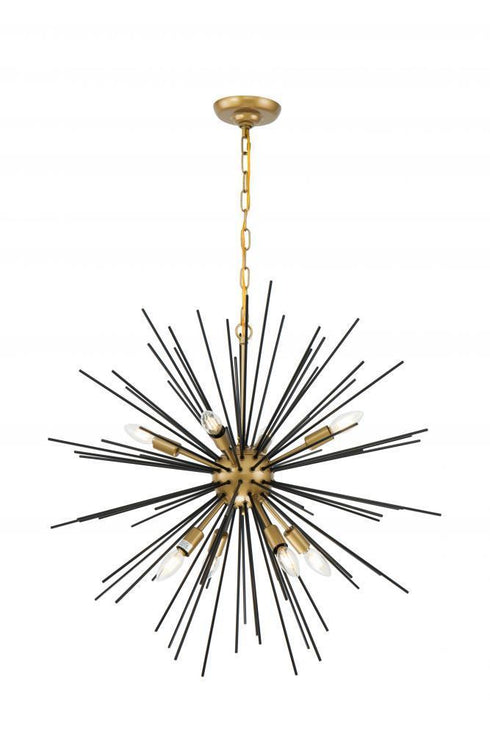 Living District 8 Light Timber 8 Light Brass And Black Pendant Model: LD5038D30BK