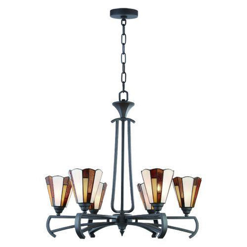 P191-6-47 Outremont Collection 6-Light Tiffany Glass Pendant Chandelier