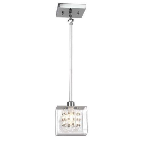 P223-1-CM Mini-Pendant with Clear Glass Cube & Crystal Strands