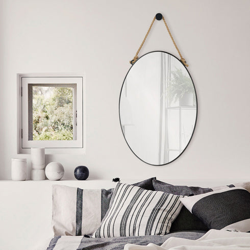 Renwil Parbuckle Oval Mirror With A Matte Black Model: MT2365