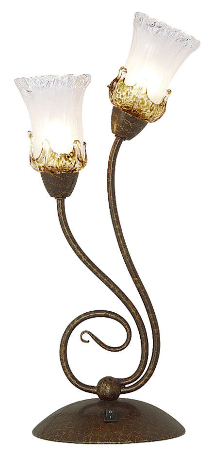 T126-2-109 2-Light Flower Glass Table Lamp
