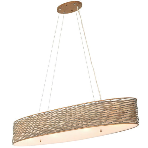 Varaluz Flow 4 Light Oval Linear Pendant Fabric Shade Model: 247N04HO