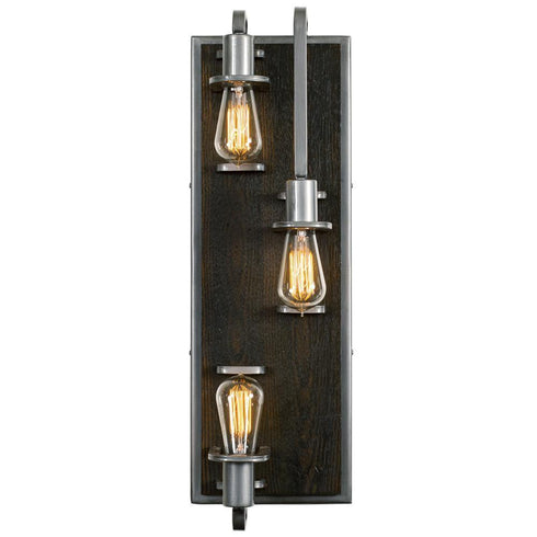 Varaluz Lofty 3 Light Sconce Stee Zebrawood Model: 268W03SL