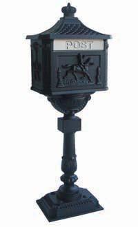 Victorian Pedestal Cast Aluminum Black Mailbox